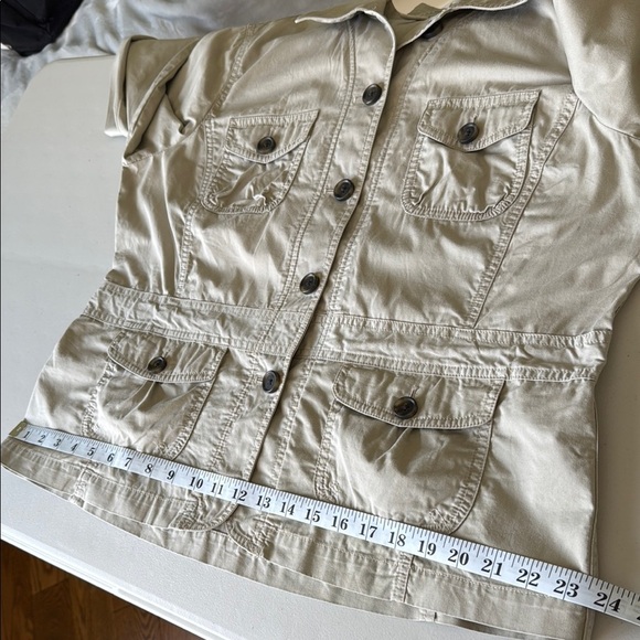 L.L. Bean Tan Utility Jacket Buttoned Cinched Waist Relaxed Fit Cotton Sz 16 - Picture 11 of 16